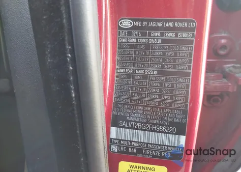 2015 Land Rover Range Rover Evoque Dynamic из США, поврежденный, VIN SALVT2BG2FH986220